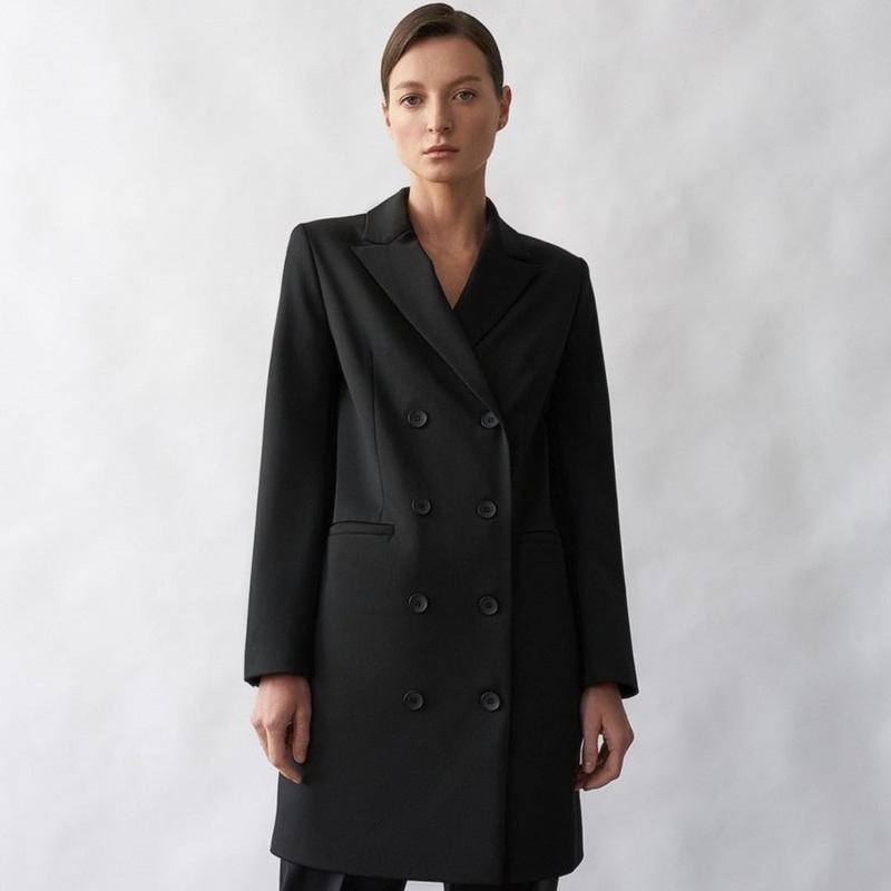 

2021 New England Feminine Style Suit Elegant Double Breasted Office Lady Dressed Above the Knee V-cleavage Dress Winter Fall 6BSH, Black