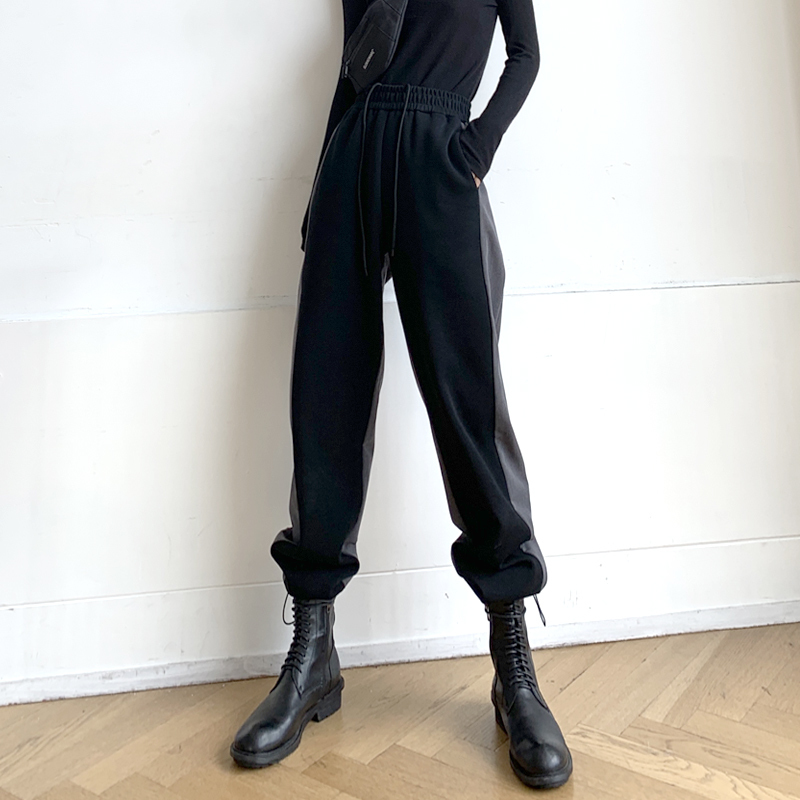

New Leg 2021 Drops Women's Straight Pants Fall and Winter High Waist... Vintage Street Wear Sweatpants. 83ci JYWJ, Gray black contrast.