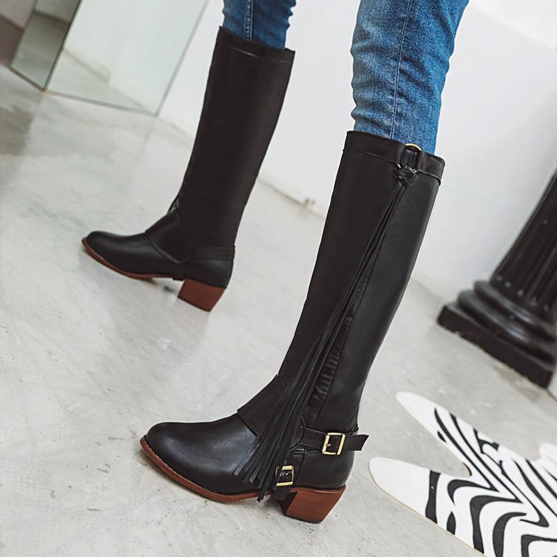 

AIWEIYi New Sexy Knee High Boots Buckle Design Thigh High Boots Autumn Winter Long Women Fashion Botas Mujer Female Shoes1, Black