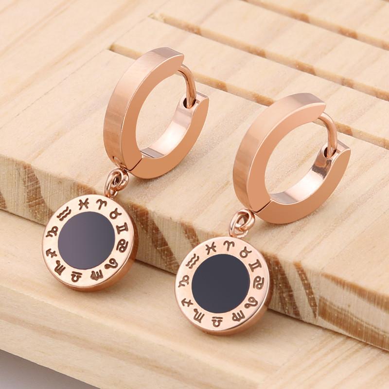 

Trendy Constellation symbols Pendant Rose Gold Color Stud Earring for Women Girls Stainless Steel Ear Jewelry Gifts