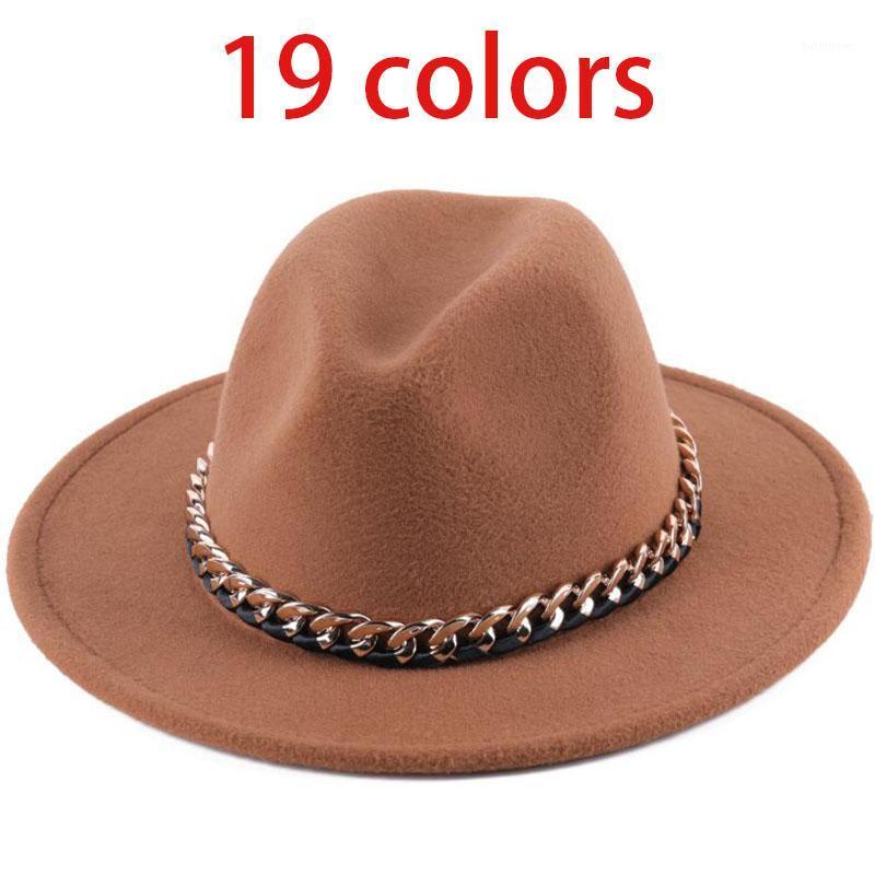 

Womens Hats Wide Brim with Thick Gold Chain Band Belted Classic Beige Felted Hat Black Cowboy Jazz Caps Luxury Fedora Women Hats1, C17