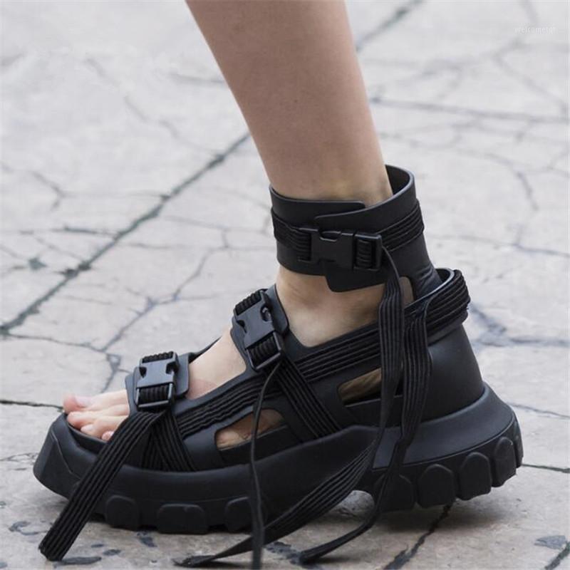 

High Tops Summer Sandals Women Platform Creepers 6CM Heel Wedge Shoes Woman Ankle Strap Sandalias Mujer Sneakers1, As picture