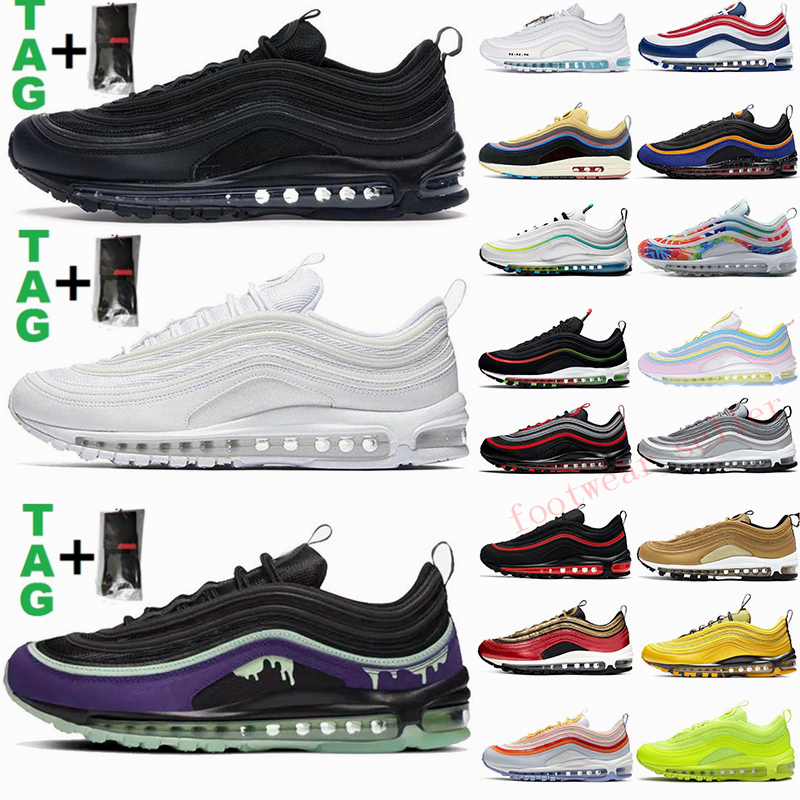 

2021 Halloween 97 Running Shoes for Mens Womens New Arrival 97s MSCHF x INRI Jesus All Black Bullet Sean Wotherspoon Trainers 2021 Sneakers