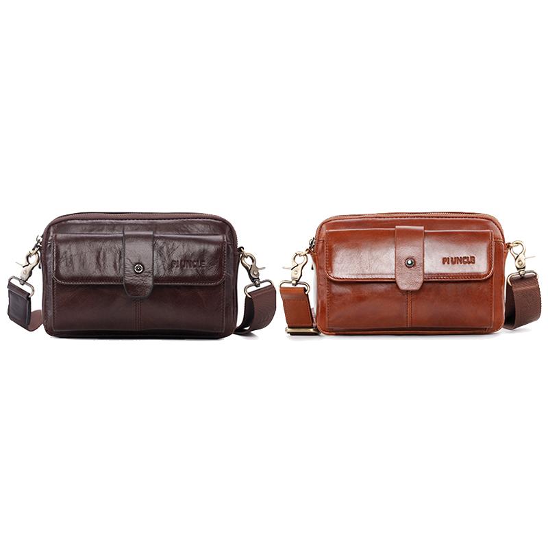 

PI UNCLE Leather Men's Shoulder Bag Multifunctional Waist Bag Chest Crossbody Retro Business Casual, Sky blue