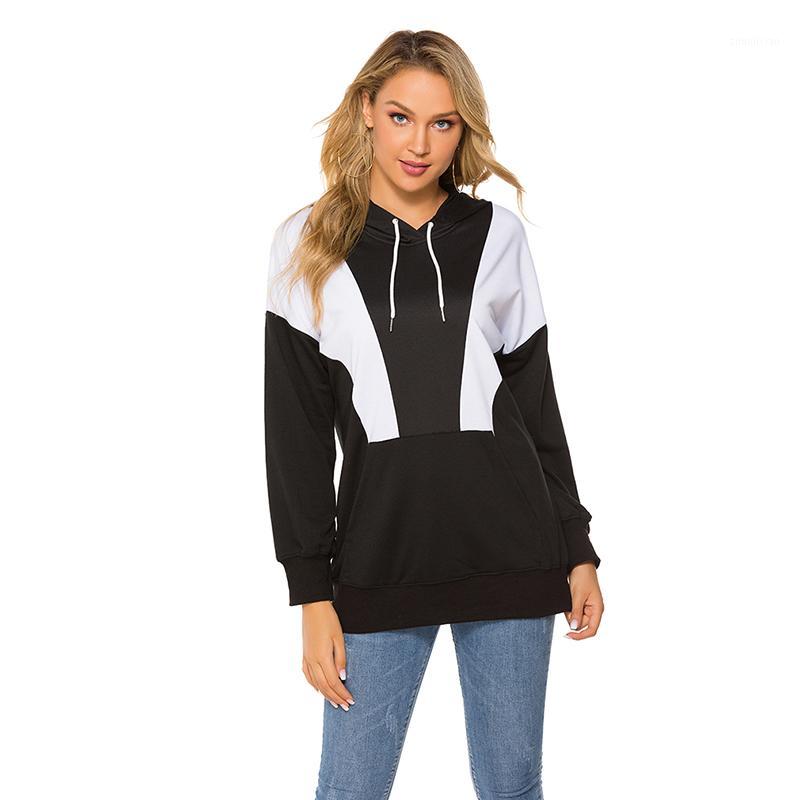 

Women' Hooded Hoodie Sweatshirts Black And White Contrast Color Autumn And Winter Fashion Ladies Loose Casual Hoodie1, Black gray