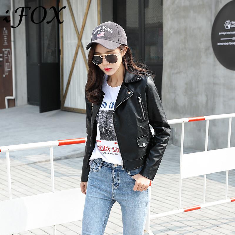 

Autumn Turn-down Collar Jackets Coats 2020 Women Motorcycle Biker Faux Leather Jacket Fashion White Black Long Sleeve Jacket