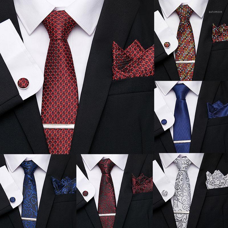 

New Classical 7.5cm 100% Silk Red Soild Necktie Fashion Tie Clip Cuffink Handkerchief Tie Set Formal Dress Wedding Mens Gifts1