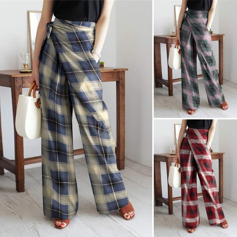 

Celmia Autumn Plaid Trousers Vintage Wide Leg Pants Long Palazzo 2020 Casual High Waist Office Pantalon Femme Plus Size Pants 7, Green