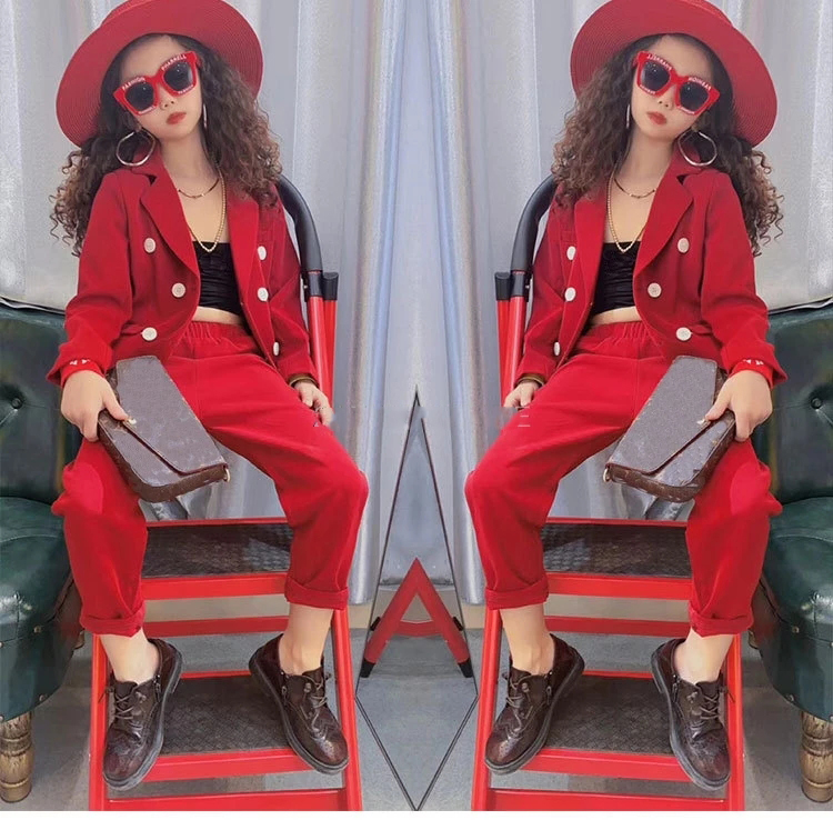 

Girls Formal Suit Blazer Jacket + Pants 2pcs Dress Kids Wedding Party Clothing Set Teenager Girls School Performance Suit, White