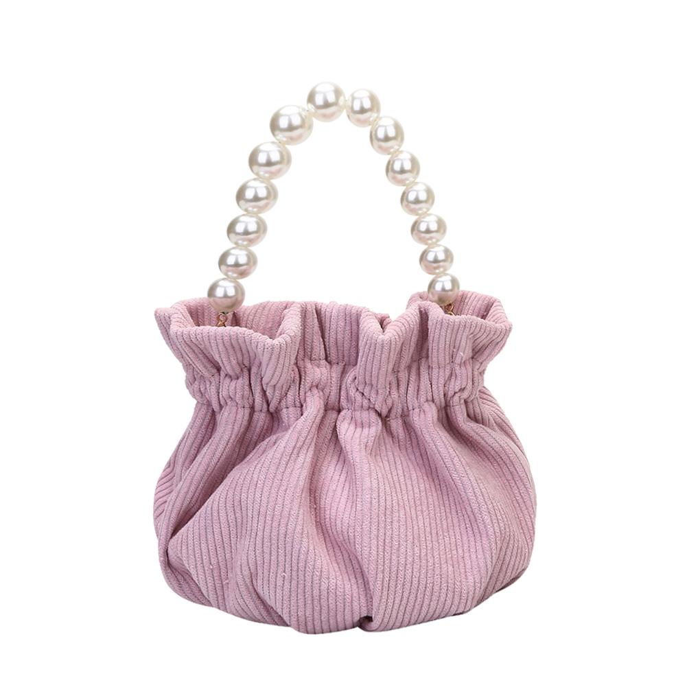 

HBP Women Pearl Bucket Bag Portable Handle Girls Corduroy Shoulder Messenger Handbag Popular Simple Female Daily Bag PINK, Black
