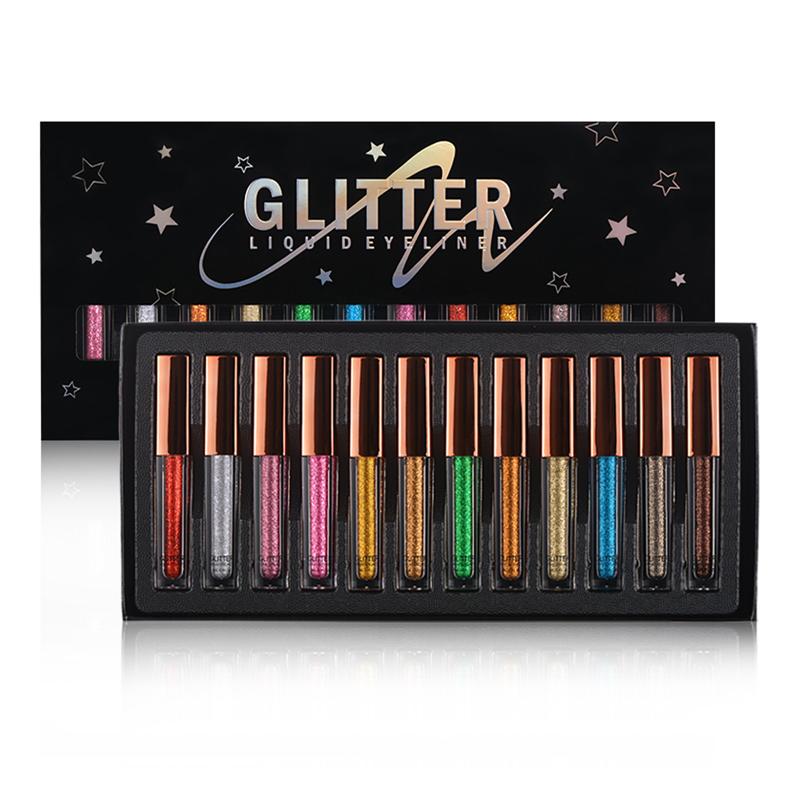 

12PCS Metallic Shimmer Glitter Eyeshadow Liquid Glitter Eyeliner Waterproof Liquid Sweatproof 12 Colors Waterproof, 12pcs set