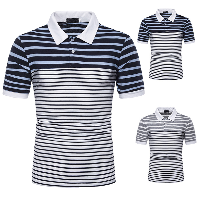 

Men striped Poloshirt new fashion slim fit cotton lapel breathable anti-wrinkle business top PoloShirts hombre for summer, Blue