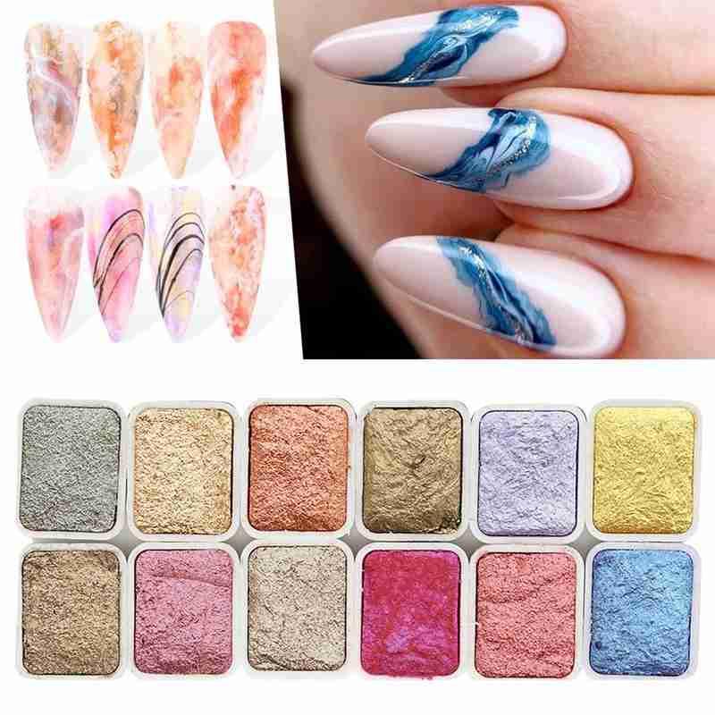 

6/12 Colors Glitter Pearl Solid Watercolor Paint Metallic Blue Purple Nail Chrome Pigment Aquarela Set Diy Manicure Decor Draw
