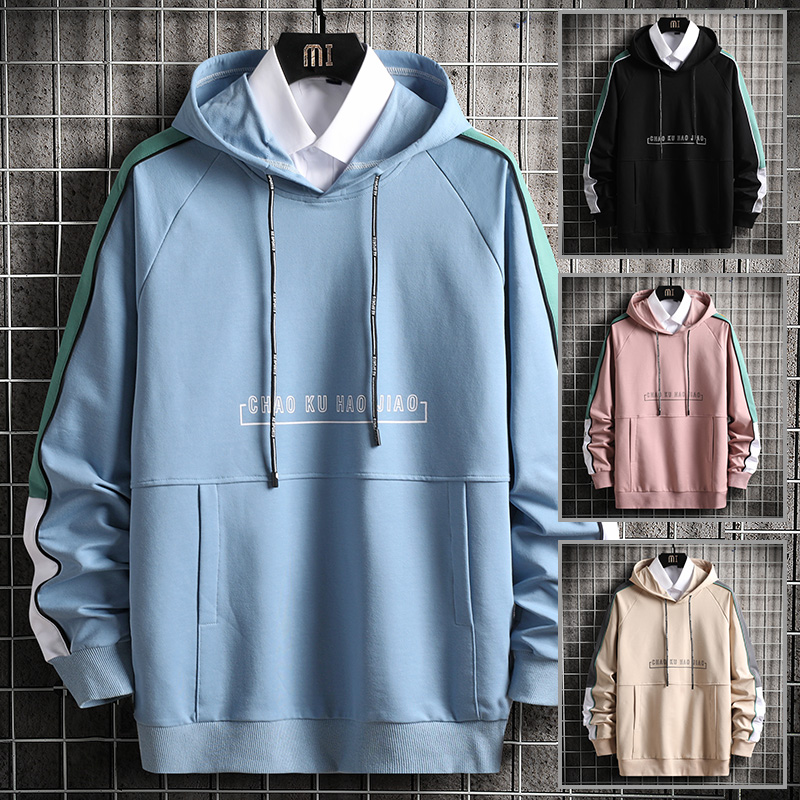 

Men's Hoodies Spring Autumn Youthful vitality Streetwear Sweatshirt Men Clothing Casual pullover Letter Fashion Hoodie, Black
