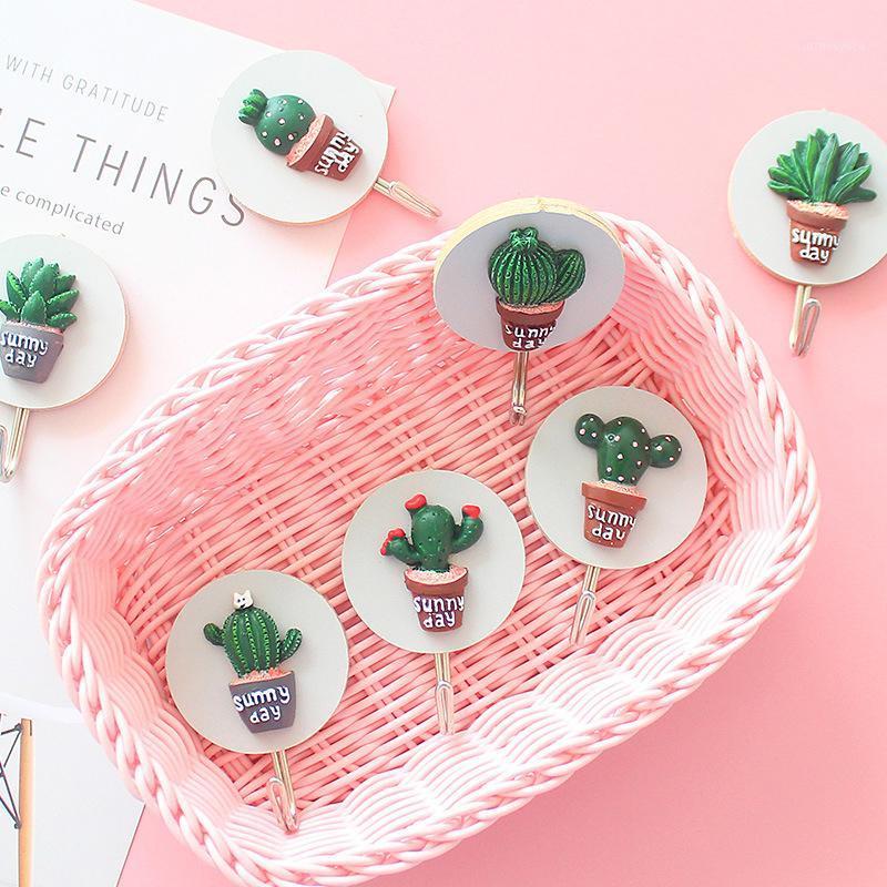 

Cactus Hook Key Hanger Wooden Cactus Hook Cute Cartoon Sticky Home Decoration Accessories Creative Traceless Wall1