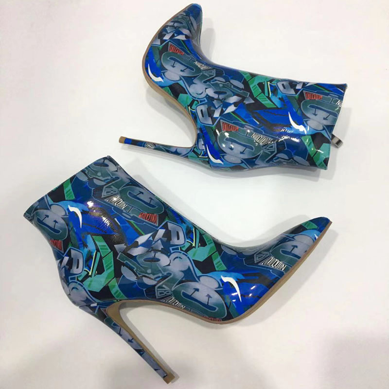 

Multi Sexy Ladies Screw Printed Ankle Leather Leap Boots Point Foot Enveloped Stiletto Gladiator Dvjx, 8 cm colour 1