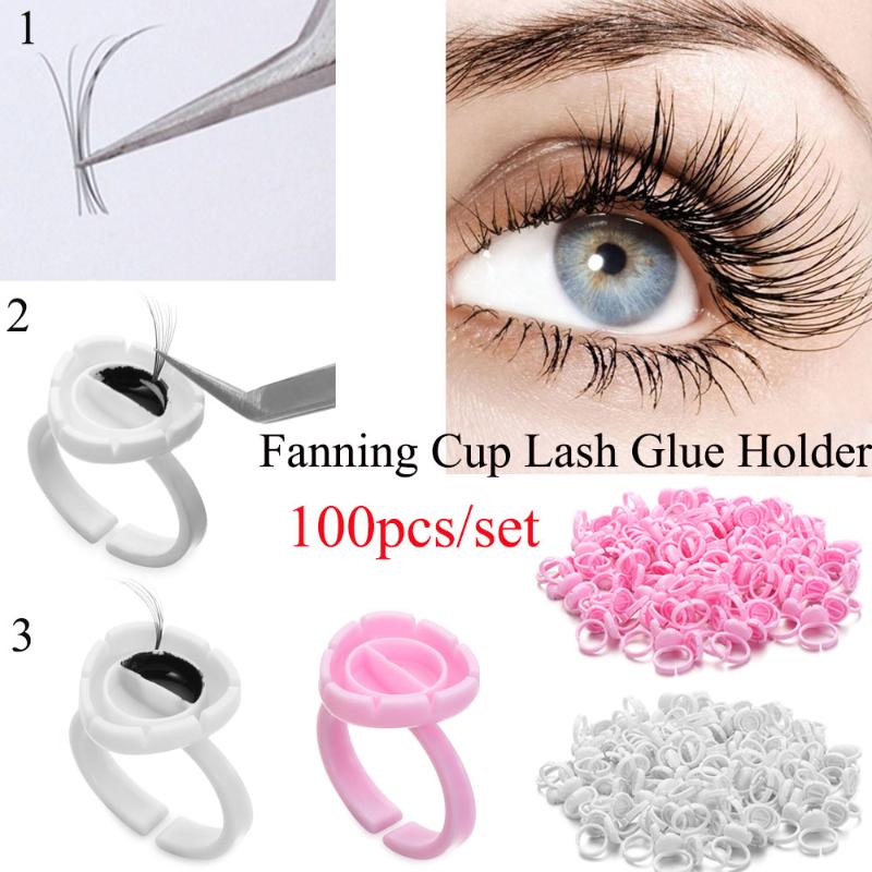 

100PCS Disposable Rings for Eyelashes Extension Finger Glue Ink Holder Easy to Make Volume Fans Ajustable Ring Size Lashes Tatt