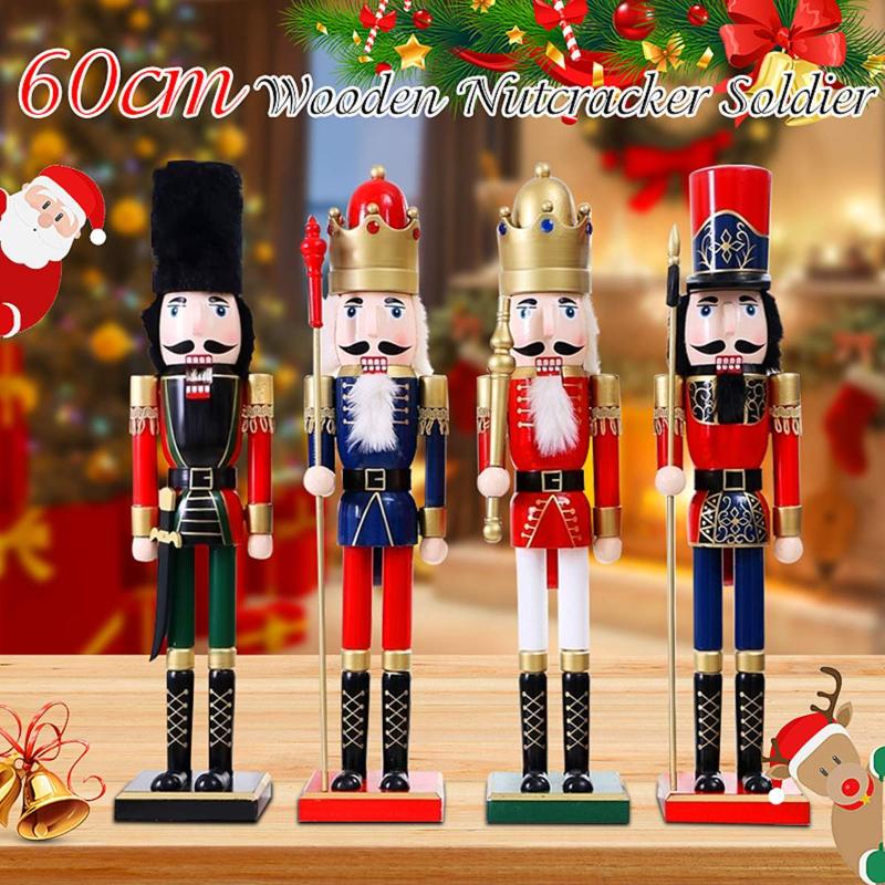 

60CM Nutcracker King Soldier Wooden Figurine Christmas Decoration Ornament Handcraft Walnut Puppet Toy Gift New