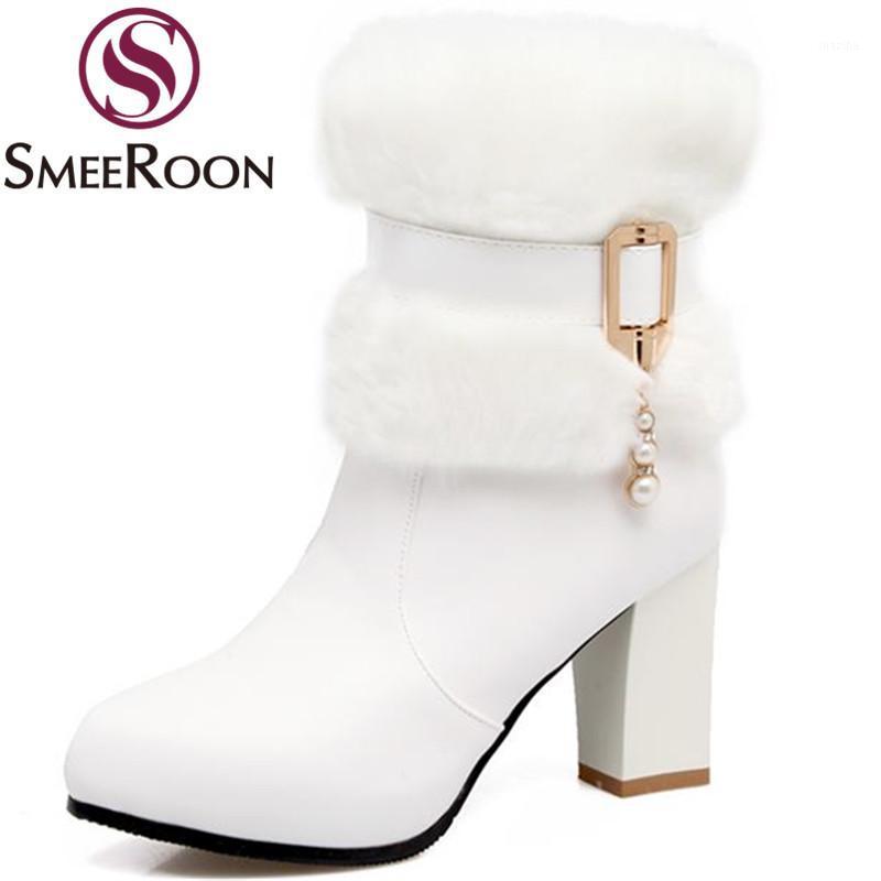 

Smeeroon 2020 solid color string bead ankle boots for women elegant high heels boots keep warm winter fashion shoes woman1, Beige