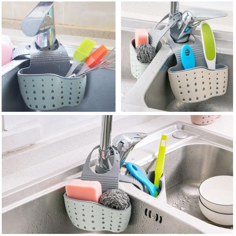 

Kitchen Hanging Drain Bag Basket Sink Shelf Soap Sponge Drain Rack Bathroom Holder Adjustable Snap Sink Rack bath Accessories1