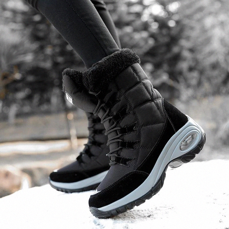 

New Winter Women Boots High Quality Keep Warm Mid-Calf Snow Boots Women Lace-up Comfortable Chaussures Femme Botas Mujer #yv8U, Black