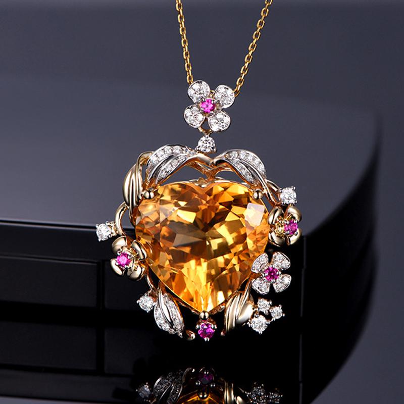 

Pendant Necklaces Foydjew Imitation Brazil Yellow Crystal Heart-shaped Pendants 20*20mm Oversized Plaid Surface Cut Color Treasure