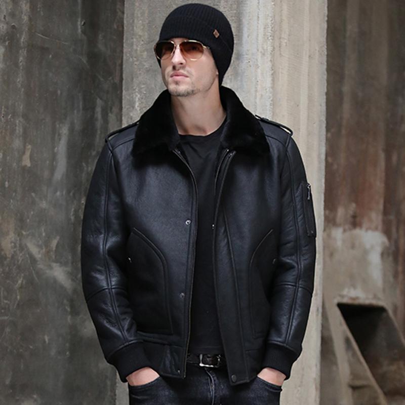 

Classic Turn Down Collar 6xl Men Winter Real Sheepskin Fur Coat Black Genuine Leather Fur Clothing Natural Sheepskin Outwear