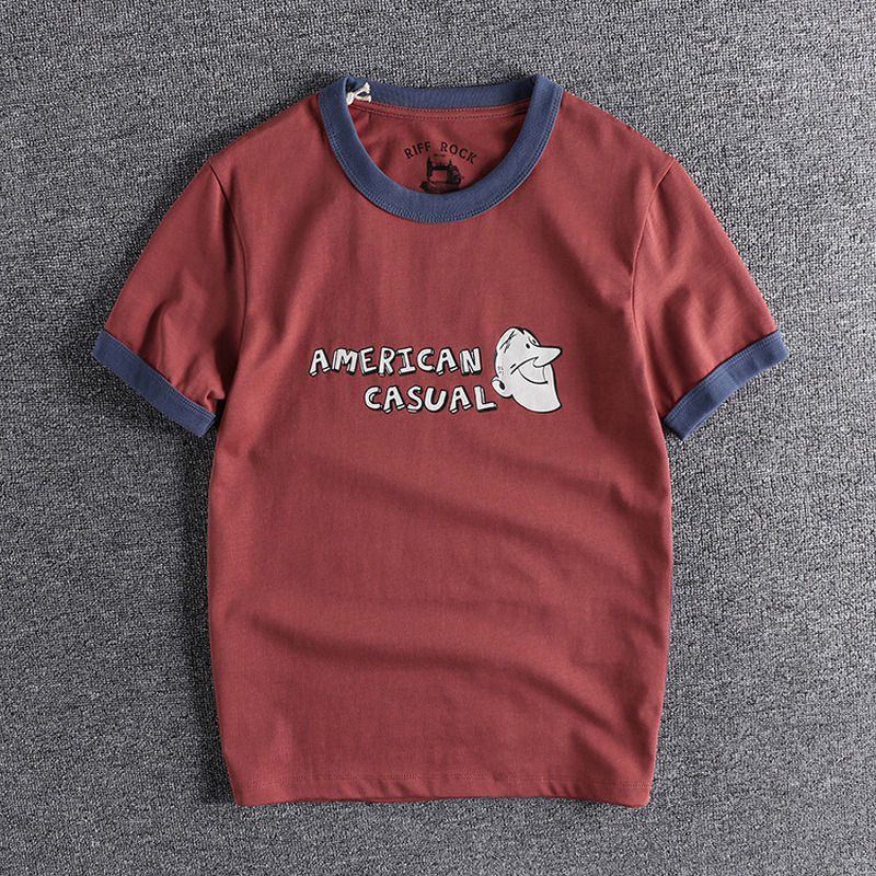 

2021 New Cartoon Letter Printing Cotton Top European and American Men's Round Neck Short-sleeved T-shirt Graphic t Shirts Streetwear Ut4p, Red