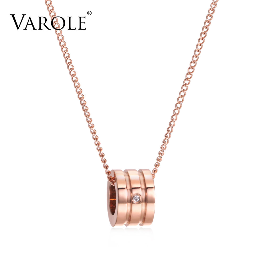 

VAROLE zircon Round Tube Necklaces Pendants crystal Necklace Stainless Steel Rose Gold Color Choker Necklace For Women Jewelry Kolye Collier