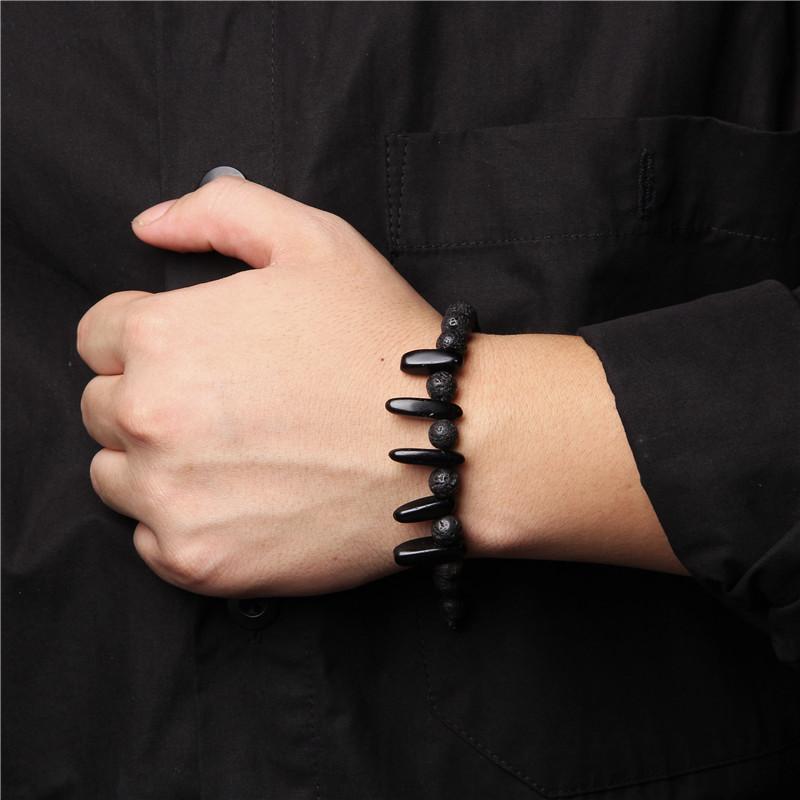 

Black Agat Teeth Lava Rock Stone Beads Bracelets Handmade Braid Adjustable Bracelet Woven Black Rope Pulsera Women Jewelry Gift