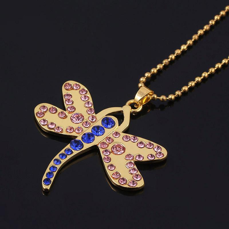 

Horror Movie Coraline Necklace Cute Gold Crystal Dragonfly Pendant Necklace For Women Kids Cosplay Jewelry Hallowmas Gift