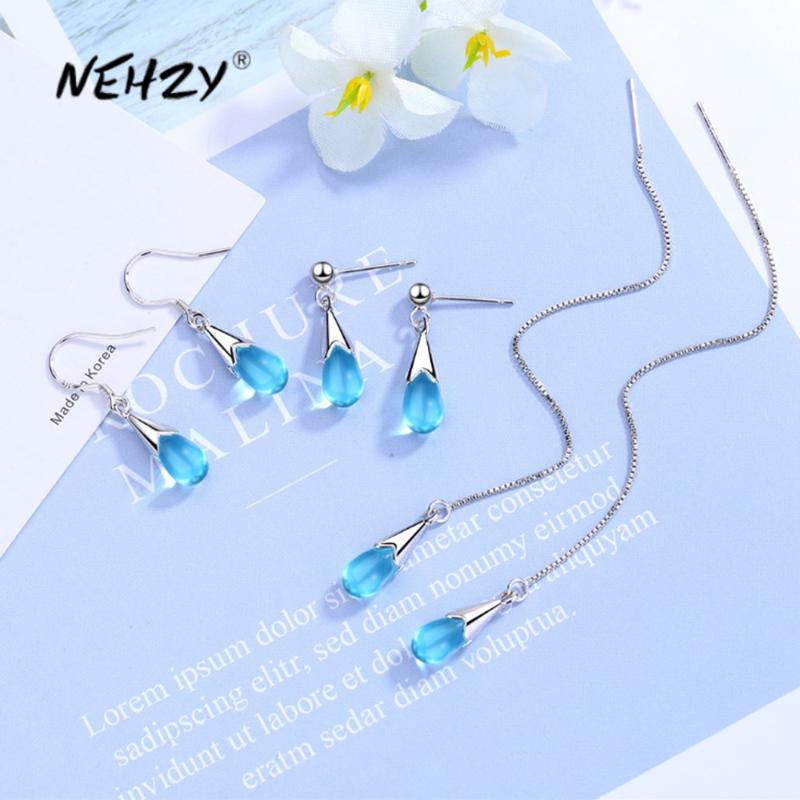 

NEHZY 925 Sterling Silver New Woman Fashion Jewelry High Quality Blue Crystal Zircon Hot Selling Long Tassel Earrings