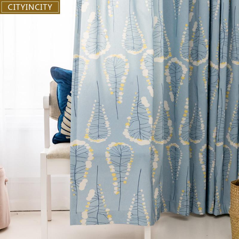 

CITYINCITY Rustic style Home Decor Curtain For Living room Yarn Dyed Cartoon Curtain For Children bedroom and kitchen Customized, Blue