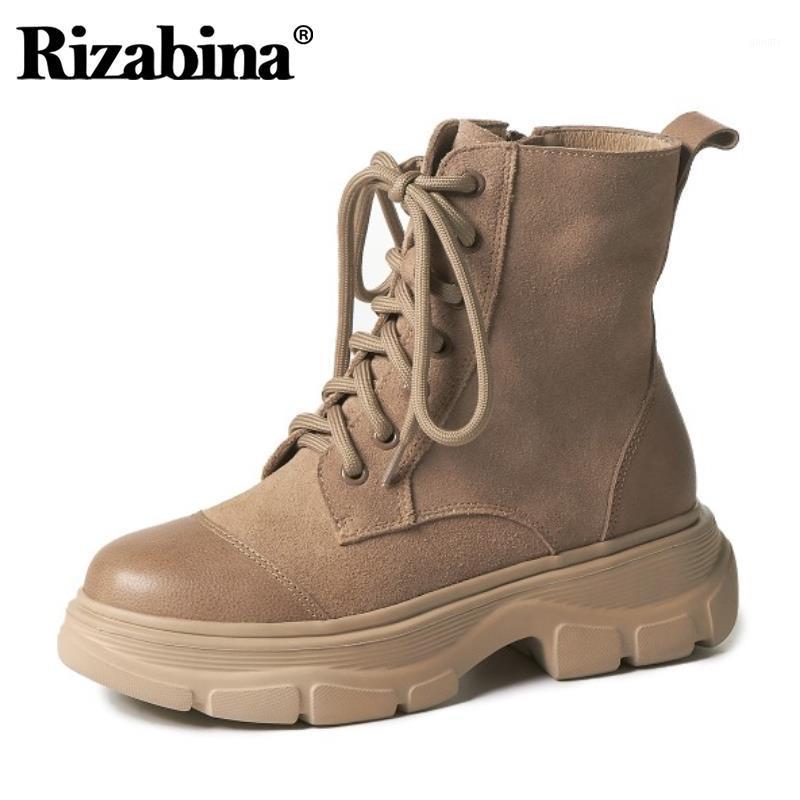 

Rizabina 2021 Women Ankle Boots Real Leather Winter Shoes Women Fashion Flat Heel Shoes Zipper Casual Footwear Size 34-411, Black