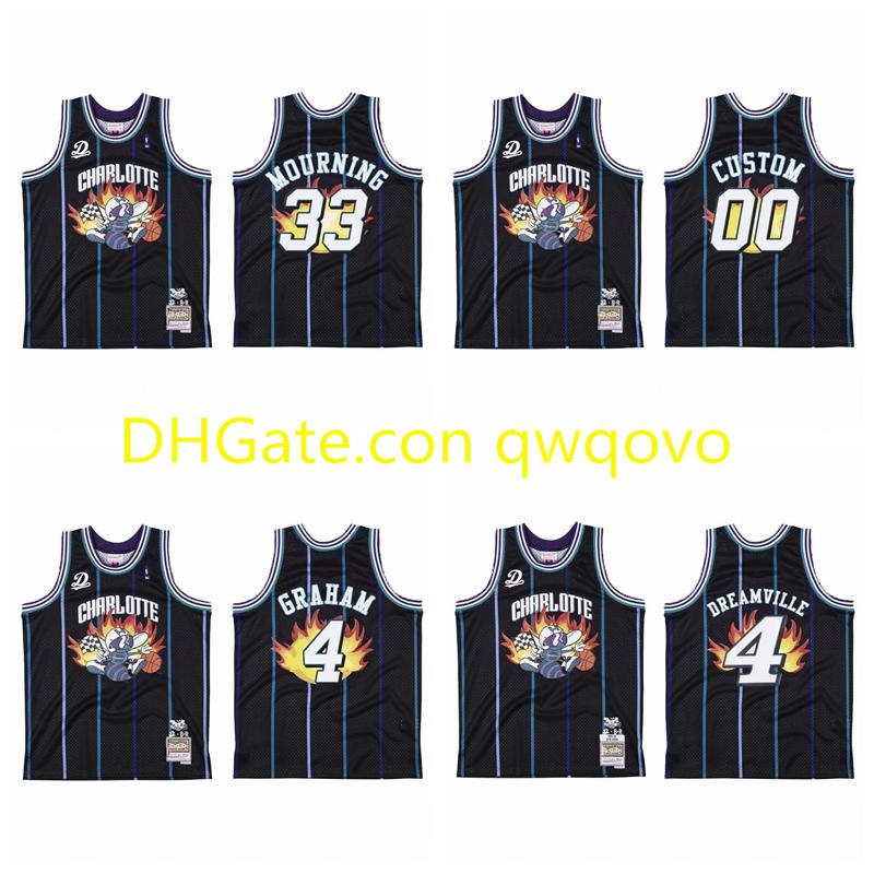 

S-6XL Men 4 Dreamville X Charlotte Hornets Jersey #00 BR Remix Black Basketball Jersey, Color3