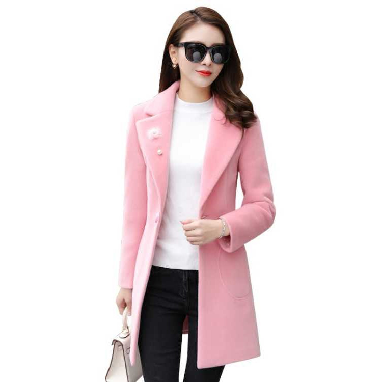 

Slim versatile long section Korean version 2020 new Harajuku wind Autumn and winter women's wool coat P3FW, Pink.