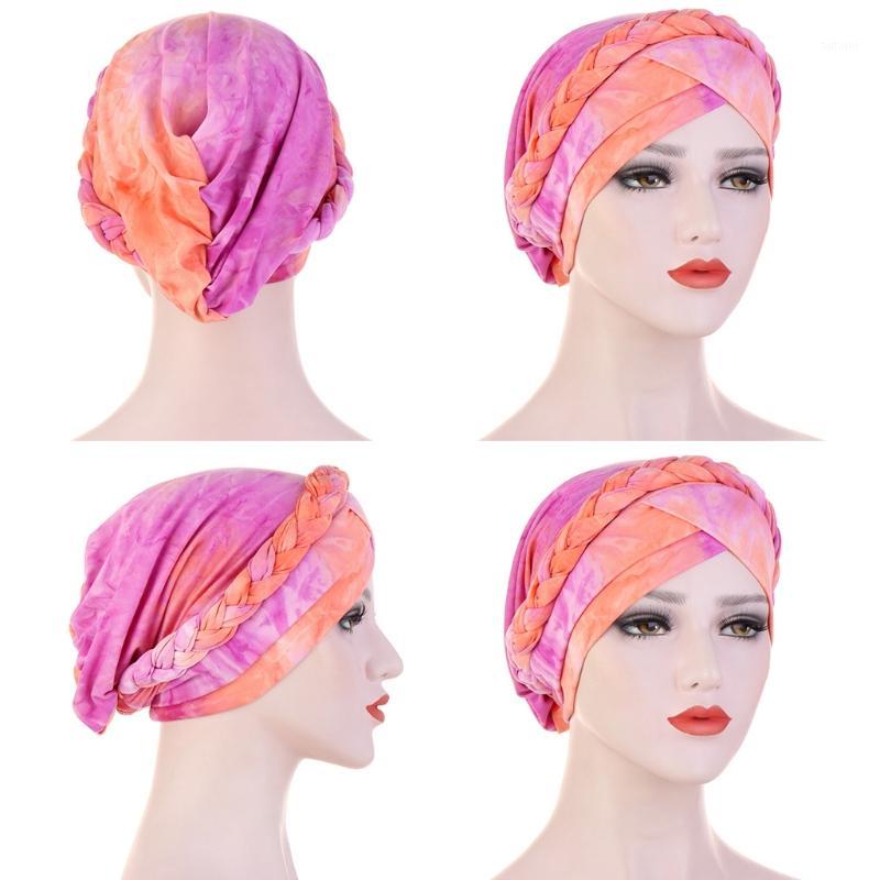

Women Pre-Tied Turban Hat Twisted Braid Hair Cover Wrap Tie-Dye Chemo Cap1