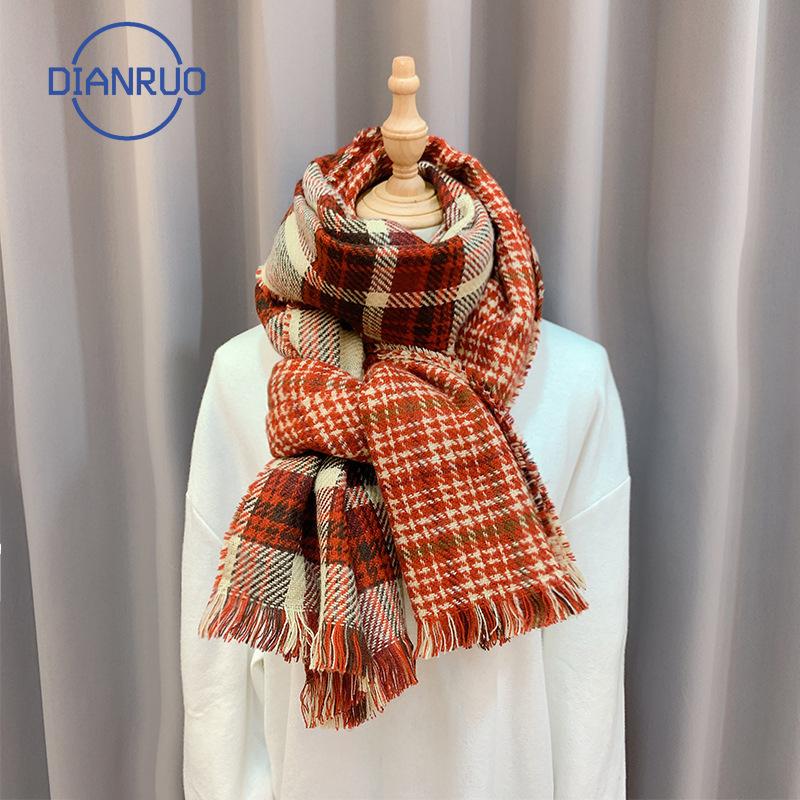 

DIANRUO Retro Plaid Scarf Women Winter Long Fashion Warm Neck Camel Cashmere Scarf For Ladies Gifts Q414