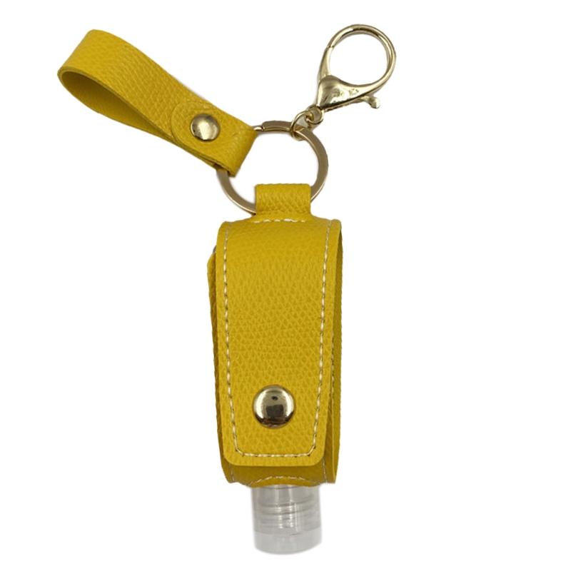 

Travel Hand Sanitizer Empty Refillable Bottle with Faux Leather Holder Keychain GXMC