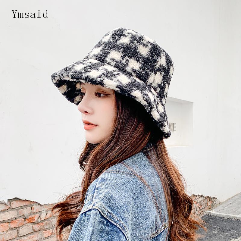 

New Fisherman Hat Women Autumn And Winter All-Match Cute Bucket Hat Trendy Female Plush Lamb Wool Warm Thicken Basin Cap, Khaki