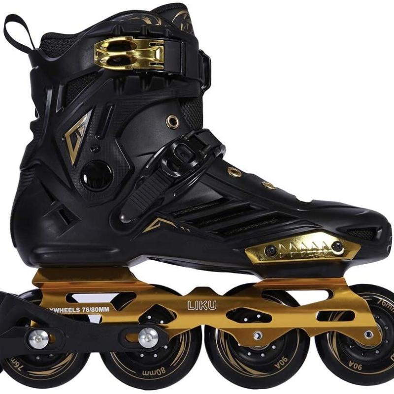 

LIKU neutral black gold fitness inline skates high quality professional roller skates fancy flat shoes beginner, Liku-black gold