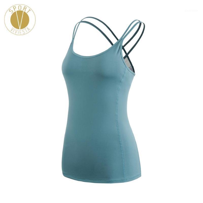 

Basic Workout Yoga Top With Built-In Bra - Women' Strappy Back Design Fitness Workout Gym Tank Top With Shelf Bra1, Blue