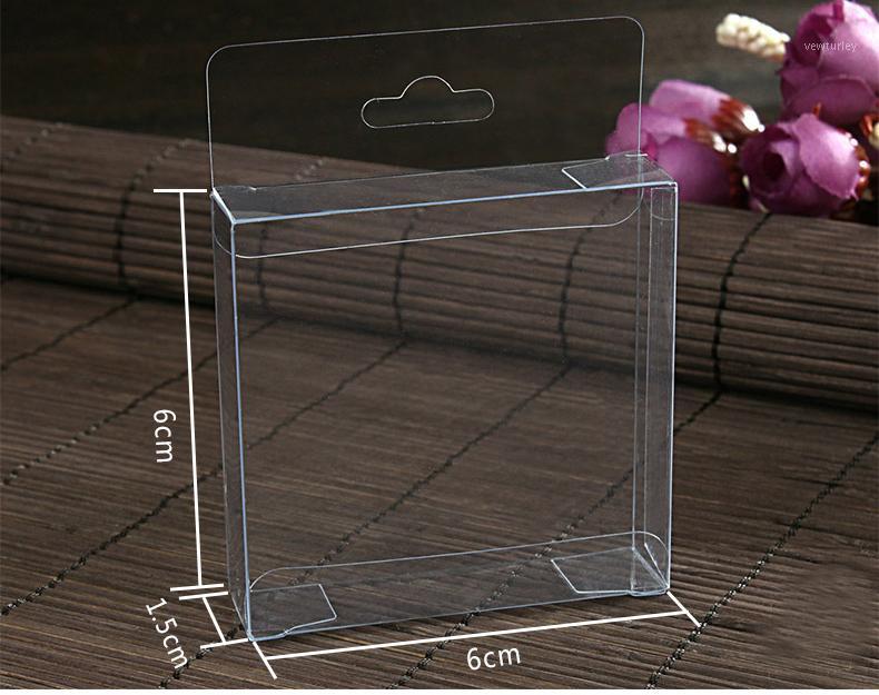 

50pcs 6*6*1.5cm clear plastic pvc hook box packing boxes for gift/Phone/candy/cosmetic/craft square transparent pvc Box1