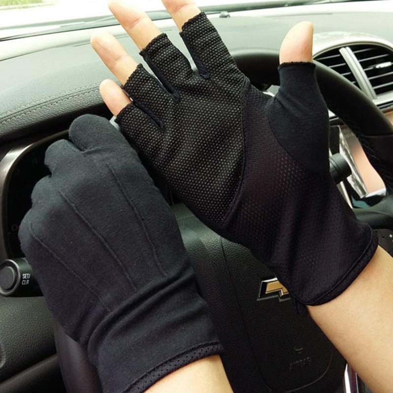 

Men Summer Sports Fitness Non-slip Cycling Sunscreen Short Sun Mittens Thin Cotton Half Finger Touch Screen Driving Gloves L211