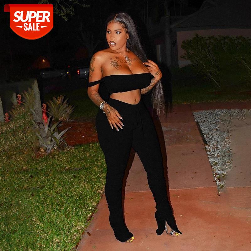 

2020 Women Flare Pants Ladies Stacked Joggers Slash Neck Off Shoulder Tanks Pleated High Waist Trousers Split Bell Bottom Pants #ka6q, White