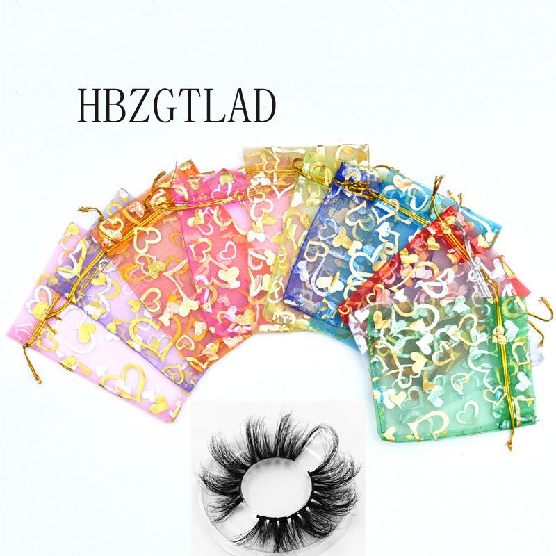 

NEW Wholesale 100PCS Organza Bag lash design Eyelash Packaging Drawstring Pouches Organza Creative Eyelashes Gift Package