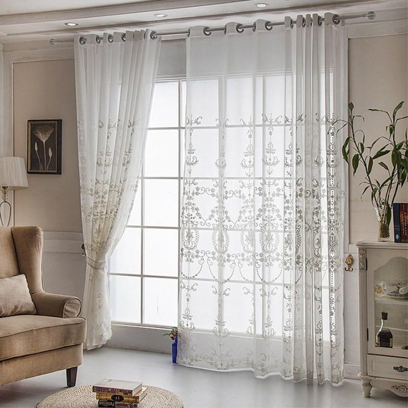 

byetee} Embroidery White Voile Sheer Curtain For Living Room Morden Sheer Bedroom Kitchen Curtains Door Window Home Decor, Picture color