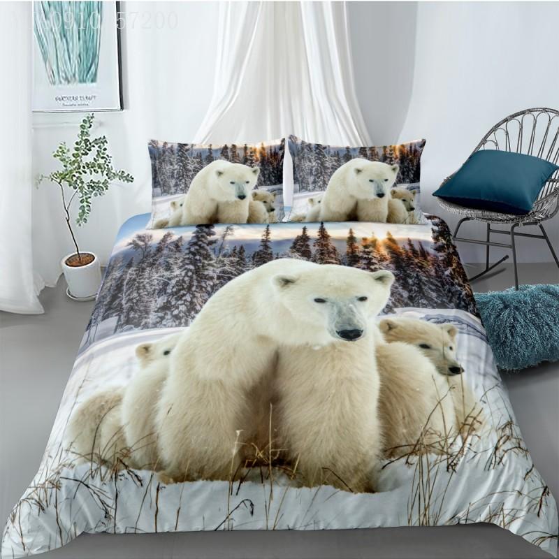 

Animal Bedding Set 3D Printed Polar Bear Kids Boys Comforter Cover Single Double Queen Size Wildlife Duvet Cover Set Free Ship, As picture
