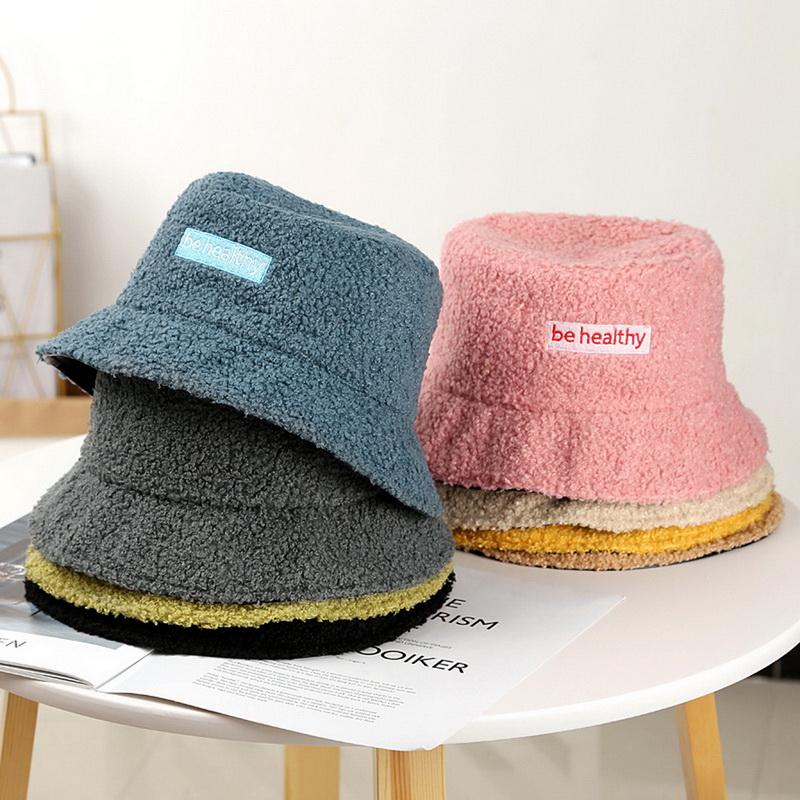

2020 Reversible Leather Fisherman Hat Faux Fur Winter Hats For Women Men Bob Bucket Hat Warm Plush Lambswool Fishing Cap, Yellow