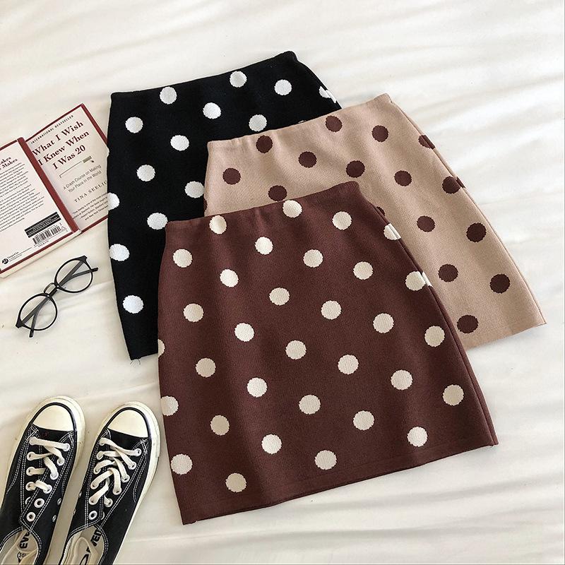 

2020 Autumn Winter New Korean High Waist Wave Point Elastic Slim Bag Hip Skirt Casual Women A-line Mini Skirt Tide Free Shipping, Black